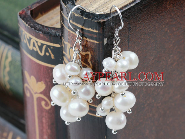 Cluster Style Natural White Freshwater Pearl Earrings