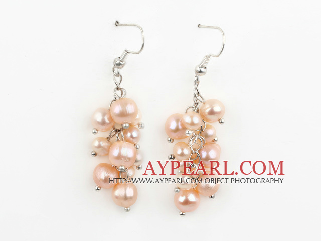 Dangle style naturel rose Boucles d'oreilles perles d'eau douce