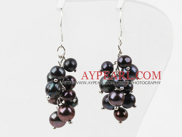 Dangle Style Black Freshwater Pearl Earrings