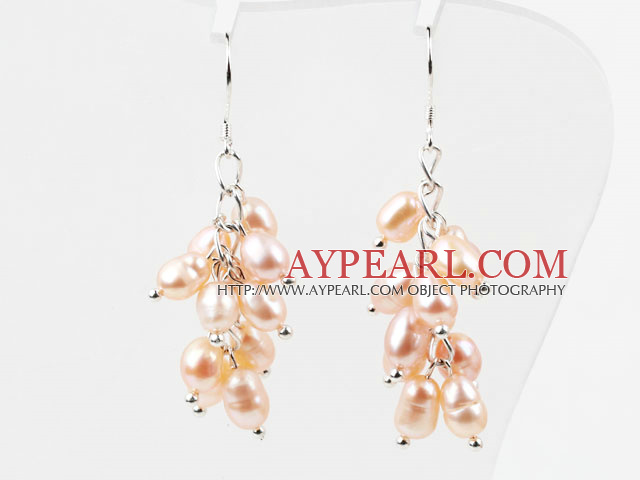 Riz forme naturelle rose Boucles d'oreilles perles d'eau douce