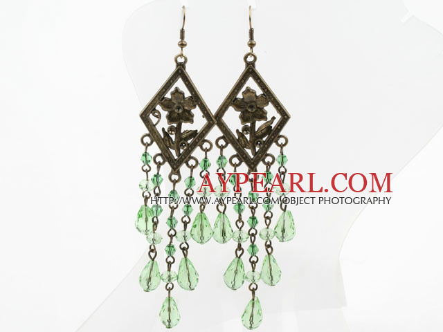Vintage Style Light Green Crystal Long Earrings