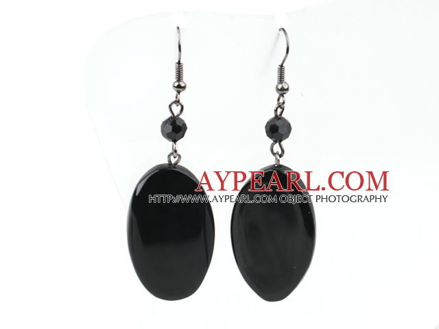 Lovely Round And Oval Shape Black Agate Dangle Earrings With Fish Hook