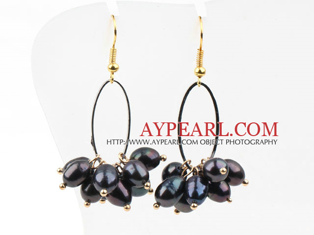 New Design Noir Boucles d'oreilles perles d'eau douce