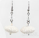 Ufo Shaped White Volcanic Stone And Clear Crystal Dangle Earrings