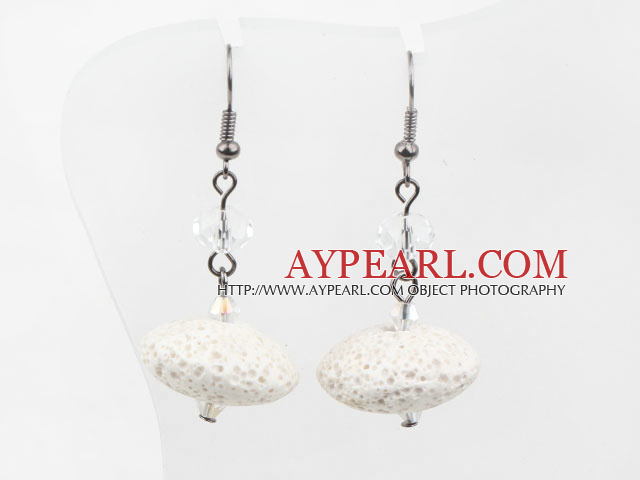 Ufo Shaped White Volcanic Stone And Clear Crystal Dangle Earrings