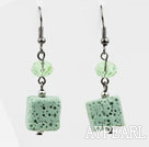 Lovely Apple Green Series Square Volcanic Stone And Crystal Dangle Earrings