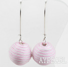 Lovely Pink And White 20Mm Lint Ball Drop Earrings With Hook Earwires