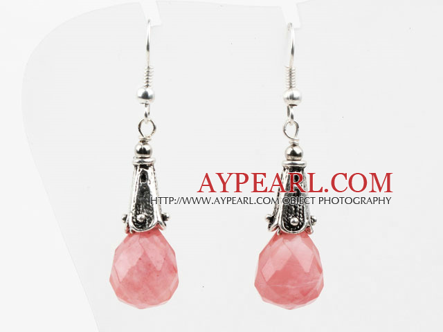 Drop Shape Faceted Watermelon Red Crystal Earrings