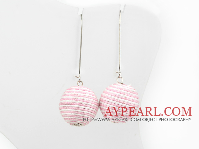 Lovely Pink And White 20Mm Lint Ball Drop Earrings With Hook Earwires