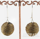 20Mm Golden Brown Lint Line Ball Dangle Earrings With Lever Back Hook