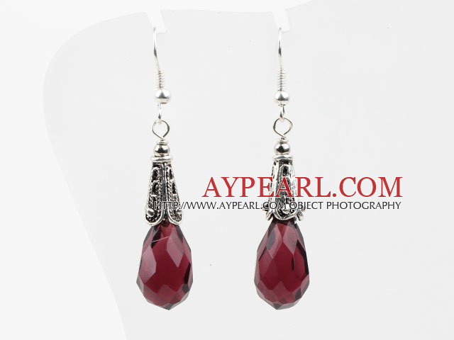 Drop Shape Faceted Purple Red Crystal Earrings