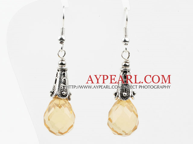 Drop Shape Faceted Light Yellow Crystal Earrings