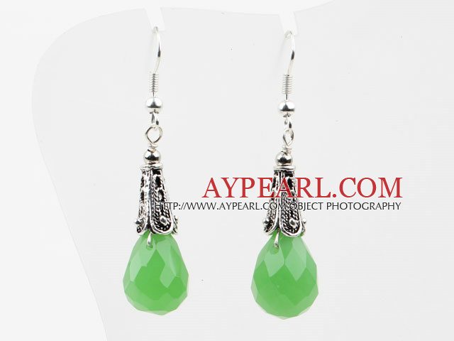 Drop Shape Faceted Grass Green Crystal Earrings