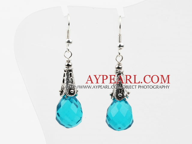 Drop Shape Faceted Lake Blue Crystal Earrings