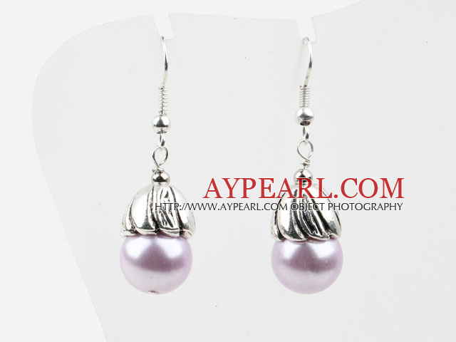 Round Lihgt Purple Seashell Beads Earrings