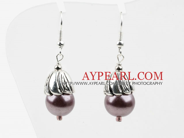 Style simple pourpre Perles de coquillage Boucles d'oreilles