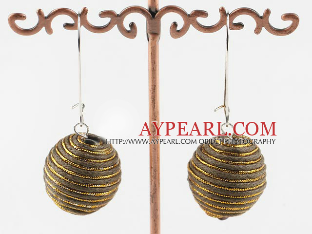 20Mm Golden Brown Lint Line Ball Dangle Earrings With Lever Back Hook