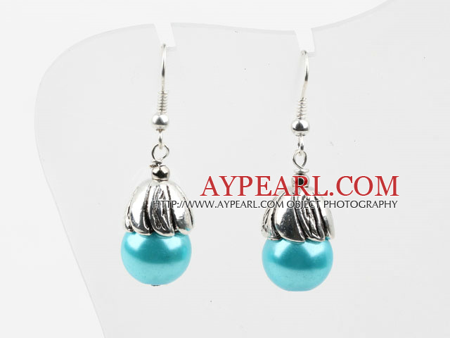 Simple Style Lake Blue Seashell Perlen Ohrringe