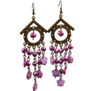 Vintage Long Style Chandelier Shape Purple Red Pearl Shell Flower Dangle Earrings