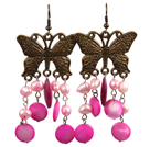 Vintage Style roz Pearl Shell cercei legăna cu accesorii de bronz fluture