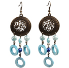 Vintage Style de forme de lustre Blue Pearl Donut Shape Boucles d'oreilles Shell Dangle