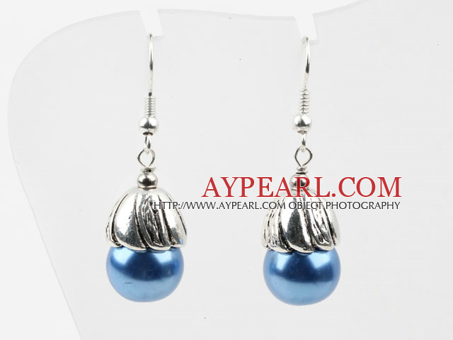 Simple Blue Style Perles de coquillage Boucles d'oreilles