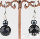 Wholesale decent black pearl and blue sandstone earrings