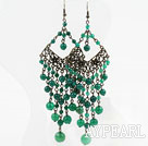 Vintage Style Faceted Green Agate Tassel Chandelier Earrings