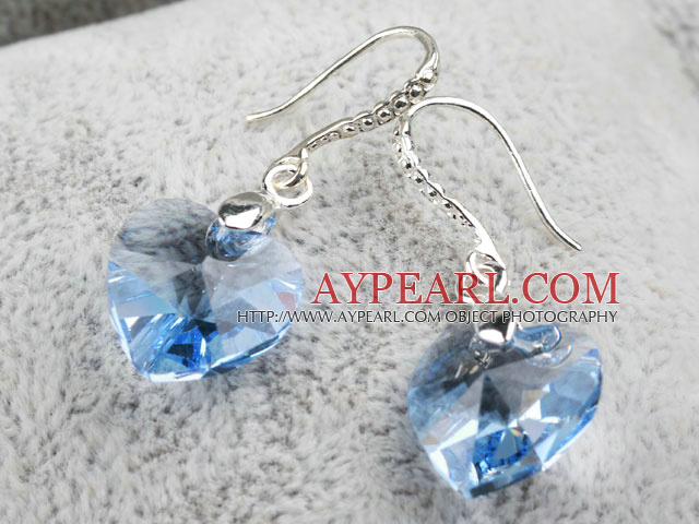 14mm Heart Shape Light Blue Austrian Crystal Earrings