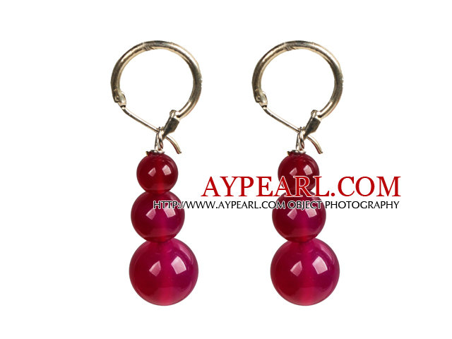 Beautiful Long Style Graduated Rose Red Agate Beads Dangle Earrings