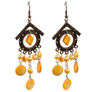 Vintage Style Chandelier Shape Orange Pearl Shell Dangle Earrings