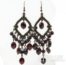 Vintage Loop Round And Faceted Oval Garnet Dangle Earrings With Copper Charm