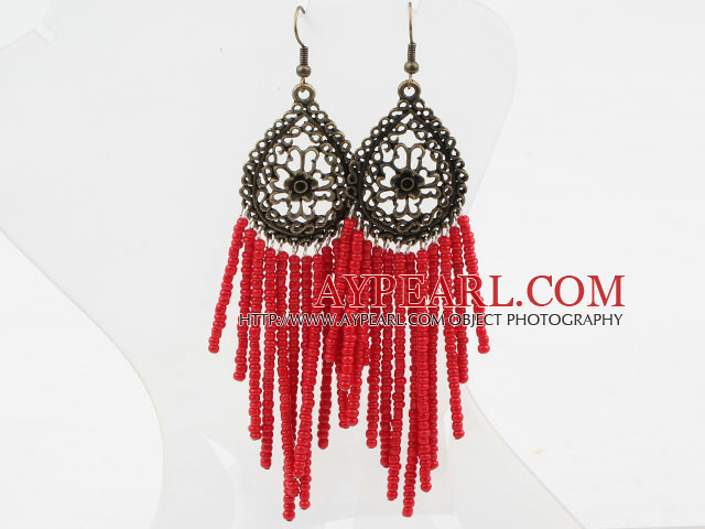 Immitation Red Coral Tassel Μακριά σκουλαρίκια στυλ