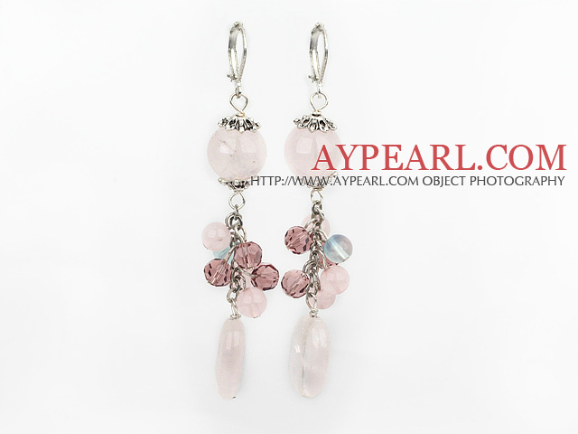 Fashion Wine Red Crystal And Multi Rose Quartz Earrings With Lever Back Hook