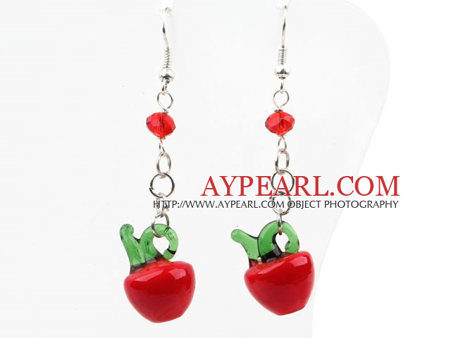 Dangle style cristal rouge et Red Apple forme colorée Glaze Boucles d'oreilles Charme