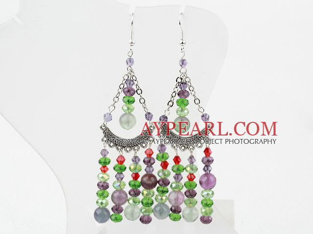 Fancy Style Multi Color Crystal and Rainbow Fluorite Earrings