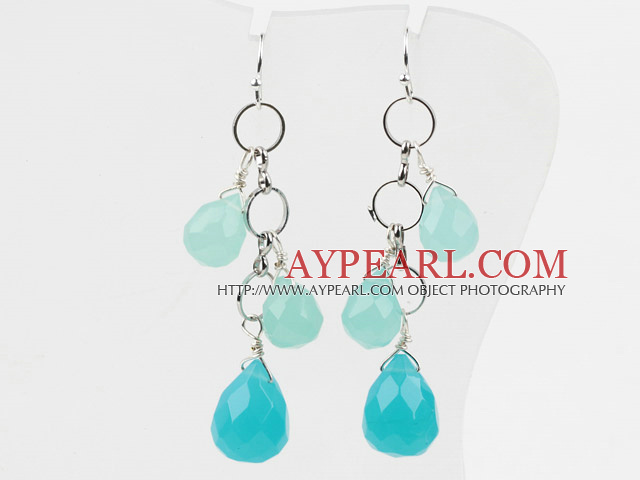 New Design Dangle Blue Crystal and Blue Jade Earrings