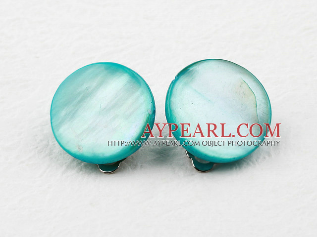 Classic Design Round Blue Green gefärbt Shell Ohrclips