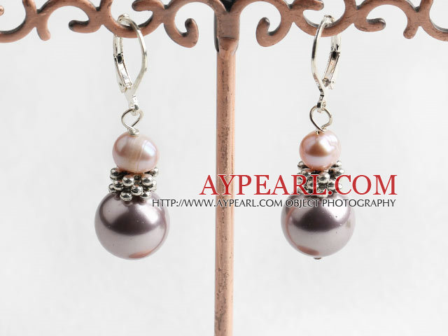 natural pink pearl and sea shell beaded earrings