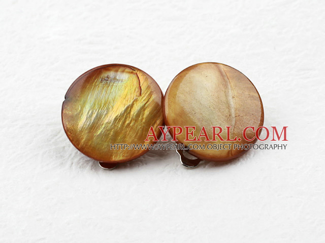 Classic Design Big Style Yellow Brown Color Shell Clip Earrings