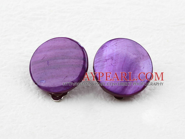 Classic Design Big Style Purple Color Shell Clip Earrings