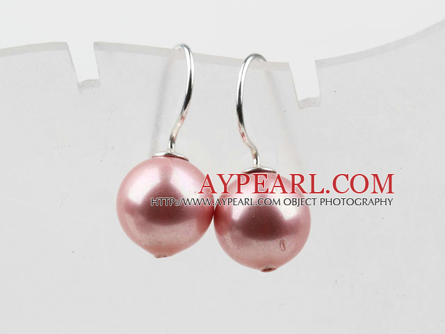 Classic Design Round Shape 10mm Pink Seashell Beads Earrings