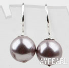 Classic Design Round Shape 10mm Purple Seashell Beads Earrings