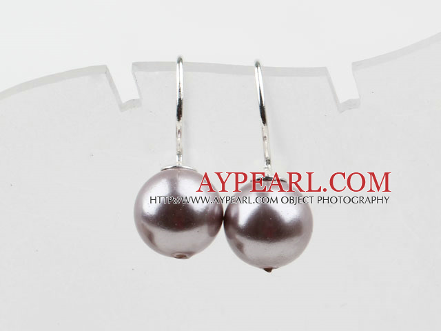 Classic Design Round Shape 10mm Purple Seashell Beads Earrings