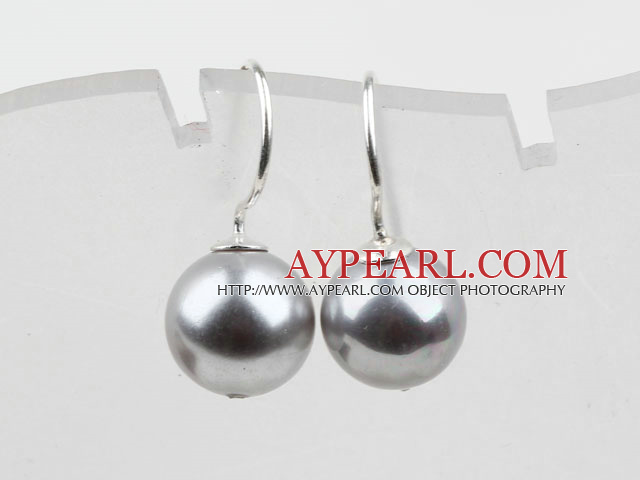 Classic Design Round Shape 10mm Gray Seashell Beads Earrings