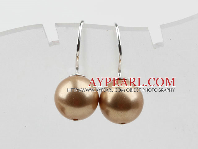 Classic Design Round Shape 10mm Golden Color Seashell Beads Earrings