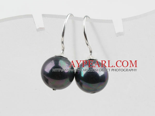 Classic Design Round Shape 10mm Black with Colorful Seashell Beads Earrings