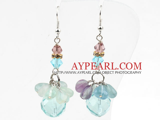 Classic Design Rainbow Fluorite and Green Agate Sterling Silver Earrings