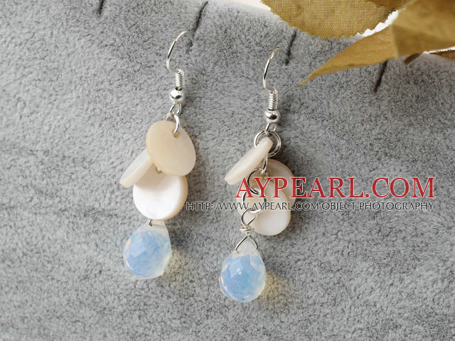 White Shell and Opal Crystal Dangle Earrings