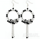 New Style Assorted Clear Crystal and Black Agate Tassel Fashion Earrings